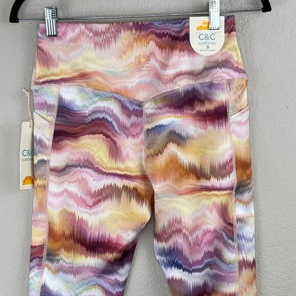 C&C California Wave Sunset Multi High Waist Pocket Crop Workout Leggings SM NWT - Picture 6 of 13